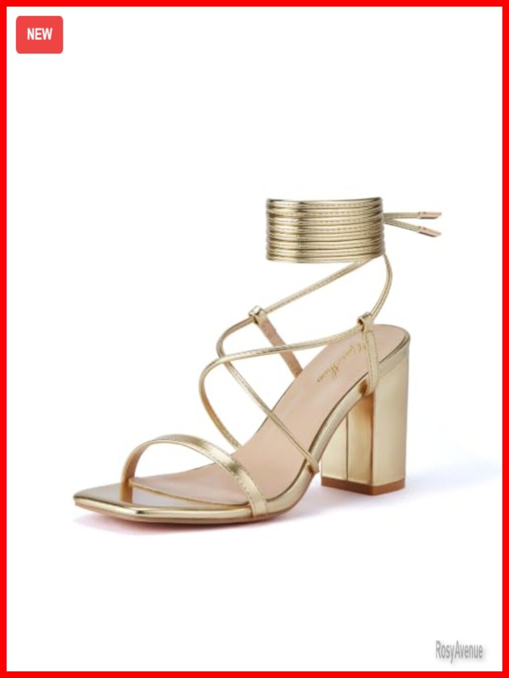 GENSHUO Square Toe Lace Up Chunky Block Heel Strappy Sandals Women's Size 9.5